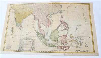 Lot 974 - Homan Heirs (1730-1813), hand-coloured map - ‘Indes Orientalis’, dated 1748, 50cm x 89cm.