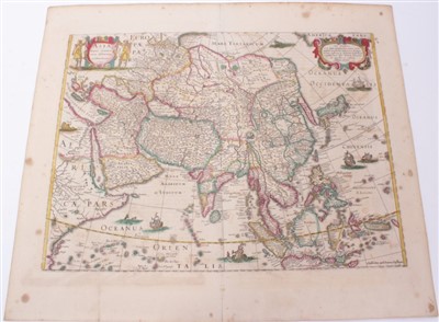 Lot 735 - Henricus Hondius (1597-1651), hand-coloured map - ‘Asia’ 1641, Jan Jansson, Latin text verso, 37cm x 49cm