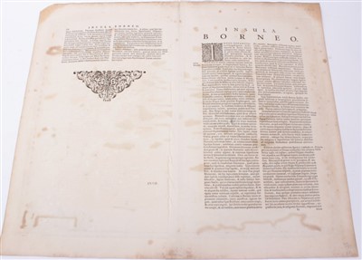 Lot 739 - Jan Jansson (1596-1664), hand-coloured map - ‘Insula Borneo’, 1657-1658, Latin text verso, 41cm x 53cm.