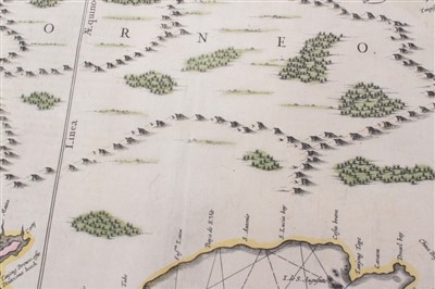 Lot 739 - Jan Jansson (1596-1664), hand-coloured map - ‘Insula Borneo’, 1657-1658, Latin text verso, 41cm x 53cm.