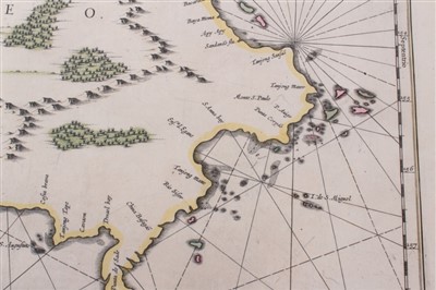 Lot 739 - Jan Jansson (1596-1664), hand-coloured map - ‘Insula Borneo’, 1657-1658, Latin text verso, 41cm x 53cm.