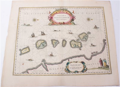 Lot 737 - Jan Jansson (1596-1664), hand-coloured map - ‘Insularum Moluccarum’, 1656-1661, English text verso, 39cm x 50cm.