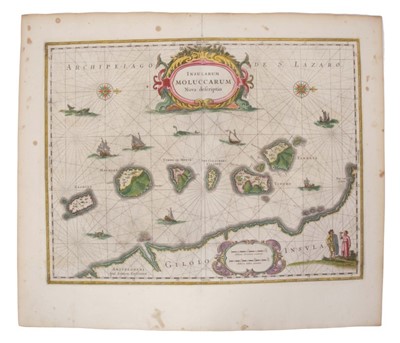 Lot 980 - Jan Jansson (1596-1664), hand-coloured map - ‘Insularum Moluccarum’, 1656-1661, English text verso, 39cm x 50cm.