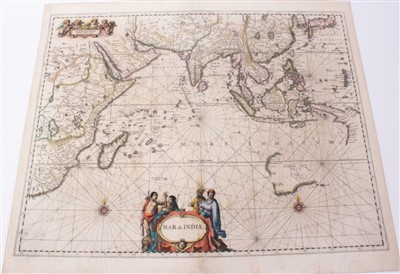 Lot 738 - Jan Jansson (1596-1664), hand-coloured map - ‘Mar di India’, 1656-1661, English text verso, 45cm x 55cm.