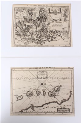 Lot 981 - Jan Jansson (1596-1664), engraved miniature map - ‘Die Indianische Insulen’ (Mercator), German text verso, 1651, together with another from the same series, both 14cm x 19cm.