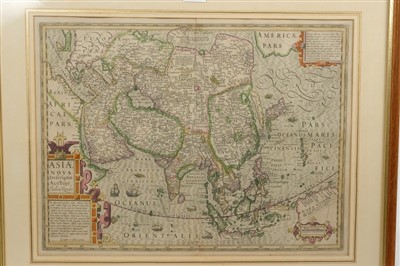 Lot 703 - Jodocus Hondius (1563-1612), hand-coloured map - ‘Asiae Nova Decsriptio Auctore’, 1606, 37cm x 50cm, framed.