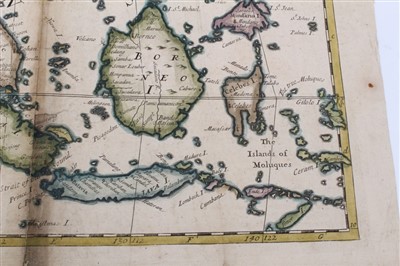 Lot 989 - Edward Wells (1667-1727), hand-coloured map - ‘A New Map of the East Indies’, 1700, 36cm x 50cm (severe staining).