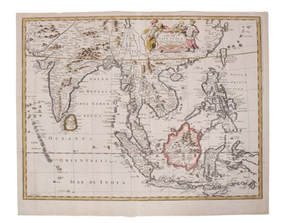 Lot 1064 - John Speed (1552-1629), hand-coloured map - ‘A new map of East India’, 1676, English text verso, 39cm x 49cm.