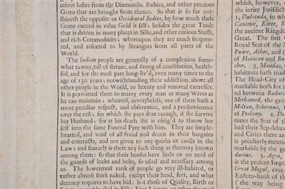 Lot 1064 - John Speed (1552-1629), hand-coloured map - ‘A new map of East India’, 1676, English text verso, 39cm x 49cm.