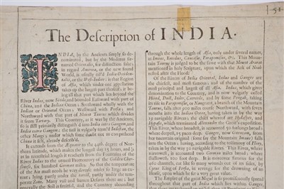 Lot 995 - John Speed (1552-1629), hand-coloured map - ‘A new map of East India’, 1676, English text verso, 39cm x 49cm.