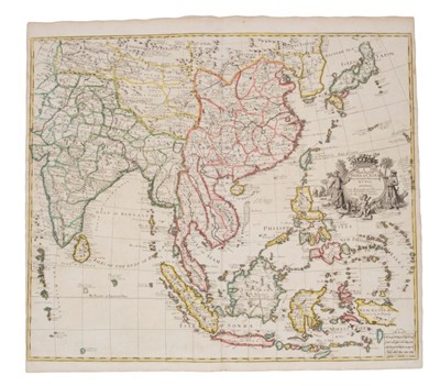 Lot 1060 - John Senex (d.1740), hand-coloured map - ‘A New Map of India and China’, 1721, 50cm x 59cm