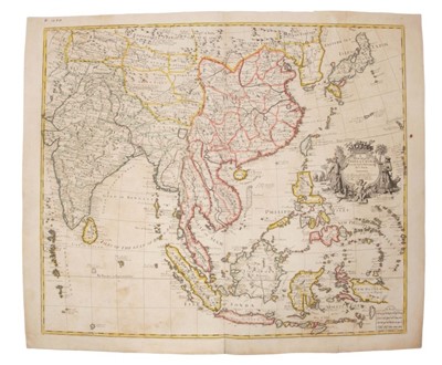 Lot 994 - John Senex (d.1740), hand-coloured map - ‘A New Map of India and China’, 1721, 50cm x 59cm.