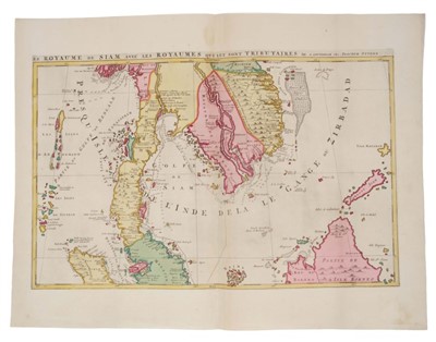 Lot 1062 - Joachim Ottens (17th/18th century), hand-coloured map - ‘Le Royaume de Siam Avec Les Royaumes gui Luy sont tributaires’, 1740, 36cm x 46cm.