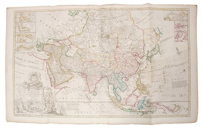 Lot 990 - Herman Moll (d. 1732), large hand-coloured map - ‘Asia’, presentation to William, Lord Cowper, Lord High Chancellor of Great Britain’, printed – D. Midwinter, Thomas Bowles, Philip Overton, 1717, 5...