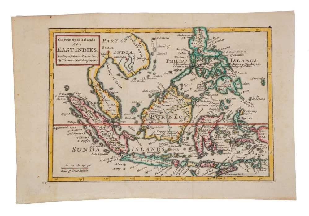 Lot 1067 - Herman Moll (d. 1732) hand coloured map - ‘The Principle Islands of the East Indies’, 18 x 26