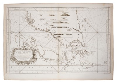 Lot 987 - Jacques Nicolas Bellin (1703-1772), engraved chart - ‘Carte Reduite Des Detroits de Malaca, Sincapoera et du Gouverneur’, dated 1755, 58cm x 90cm