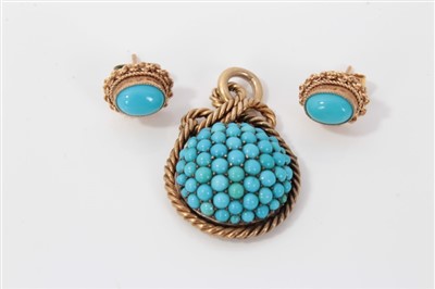 Lot 3343 - Victorian turquoise pendant and pair of turquoise earrings.