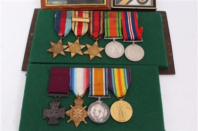 Lot 524 - First World War Replica Victoria Cross Medal Group, comprising Replica V.C., 1914 - 15 Star, War and Victory Medals (naming erased), together with a Second World War Medal Group