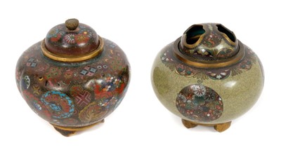 Lot 810 - Fine quality Japanese Meiji period cloisonné pot and cover, of squat form, together with another