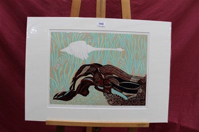 Lot 1328 - Stan Cooper (1915-2010) linocut, series of three 'Kirton Brook'