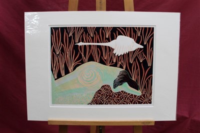 Lot 1328 - Stan Cooper (1915-2010) linocut, series of three 'Kirton Brook'