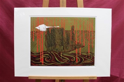 Lot 1328 - Stan Cooper (1915-2010) linocut, series of three 'Kirton Brook'