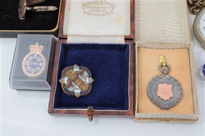 Lot 3503 - Collection of medals, predominantly football including ne 9ct gold medal, various silver, cuff links and other items