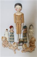 Lot 2701 - Doll - wooden painted peg doll, 32cm, plus...