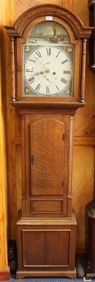 Lot 667 - George III oak longcase clock with painted dial