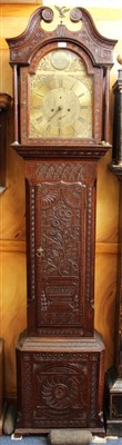 Lot 666 - George III Scottish longcase with brass dial and carved oak case