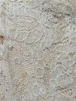 Lot 3066 - Antique and later lace including decorated net lace cape, similar table cloth, tambour lace square, needle decorated shawl.