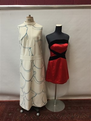 Lot 3073 - Small selection of ladies designer clothing  including Hardy Amies cocktail dress, Worth, Paris evening dress, Thierry Mugler red satin mini dress, Sonia Rykiel knitwear etc.