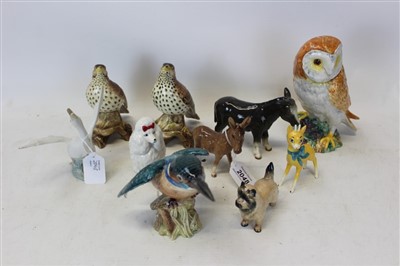 Lot 2048 - Collection of Beswick animals and birds including Kingfisher, Donkey, Owl, Dog etc plus a Lladro Goose (10)