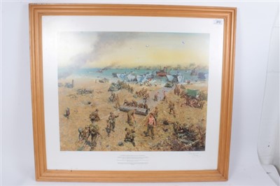 Lot 573 - Terence Cuneo signed limited edition print - Pioneers, Sword Beach, D-Day, Normandy, No. 228 of 850, mounted in glazed frame, 87 x 77cm overall