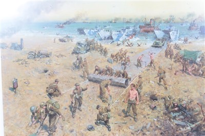 Lot 573 - Terence Cuneo signed limited edition print - Pioneers, Sword Beach, D-Day, Normandy, No. 228 of 850, mounted in glazed frame, 87 x 77cm overall