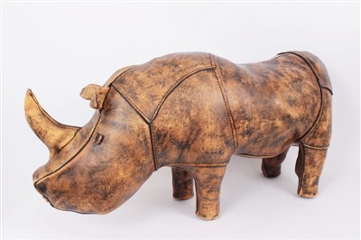 Lot 3501 - Dimitri Omersa for Liberty’s - leather footstool in the form of a rhino, 82cm long