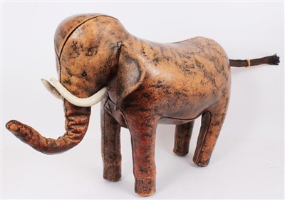 Lot 3502 - Dimitri Omersa for Liberty’s - leather footstool in the form of an elephant