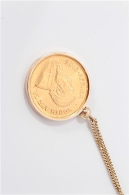 Lot 3328 - Gold 1/4 Krugerrand coin pendant on chain