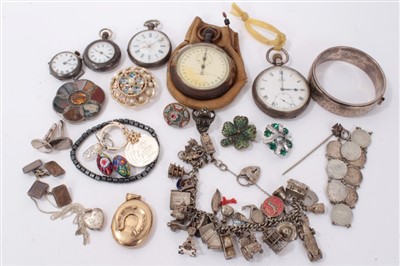 Lot 3336 - Silver bangle, charm bracelet, pocket watches and sundry jewellery