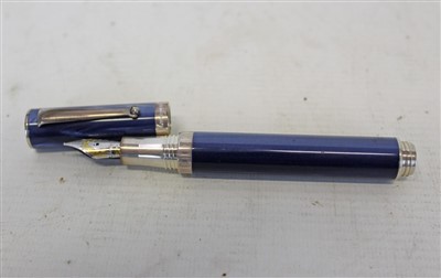 Lot 3505 - Montegrappa ‘1912’ fountain pen, with marbled electric blue finish and silver mounts marked 1140M