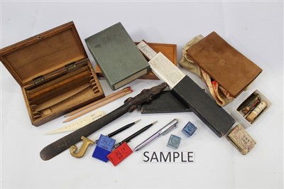 Lot 3506 - Collection of vintage stationery, pens, drawing apparatus, various other items