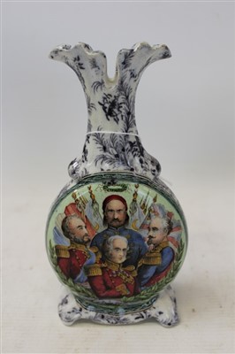 Lot 2084 - Rare early Victorian Crimean War vase commemorating The Battle of Alma featuring allied forces Omar Pasha, Lord Raglan, Duke of Cambridge and Admiral Saint-Arnaud. The Tria Juncta In Uno (three uni...