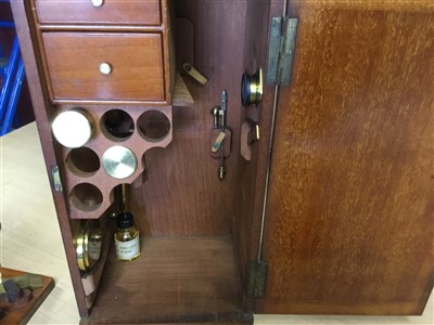 Lot 3525 - Good 19th century lacquered brass binocular microscope, probably by Ross of London, on tripod base and wooden stand, 33cm high, apparently unsigned but one lens case engraved Ross London, various a...