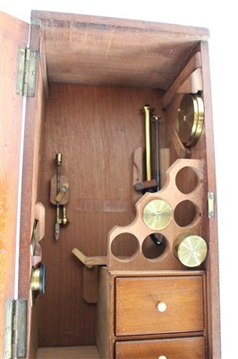 Lot 3525 - Good 19th century lacquered brass binocular microscope, probably by Ross of London, on tripod base and wooden stand, 33cm high, apparently unsigned but one lens case engraved Ross London, various a...