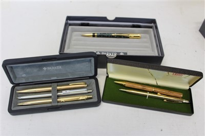 Lot 3526 - Parker Duofold retractable pencil, with marbled finish, Cross rolled gold ballpoint pen, other pens