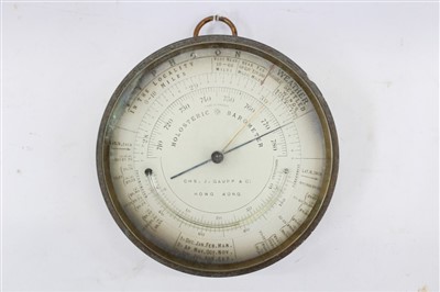 Lot 3527 - Early 20th century Holosteric barometer, by Chas. J Gaupp & Co., Hong Kong, with engraved silver dial, 16.5cm diameter