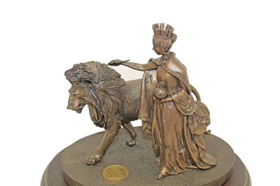 Lot 2069 - Royal Mint Bronzed Figure group depicting Una and the Lion, on oval plinth base
