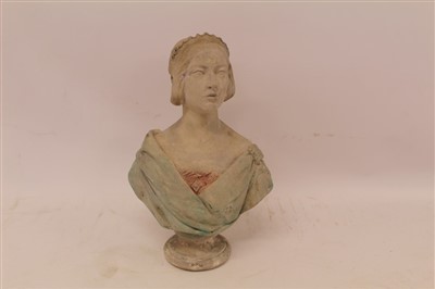 Lot 2070 - Good Quality ceramic bust of a Young Queen Victoria, impressed marks to reverse- Henry Weigal London 1851, 34cm in overall height