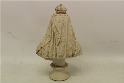 Lot 53 - Sir Joseph Edgar Boehm R.A.- reconstituted marble bust in the Victorian-style of Queen Victoria, raised on plinth, impressed signature to reverse, and dated 1887, 36cm in height