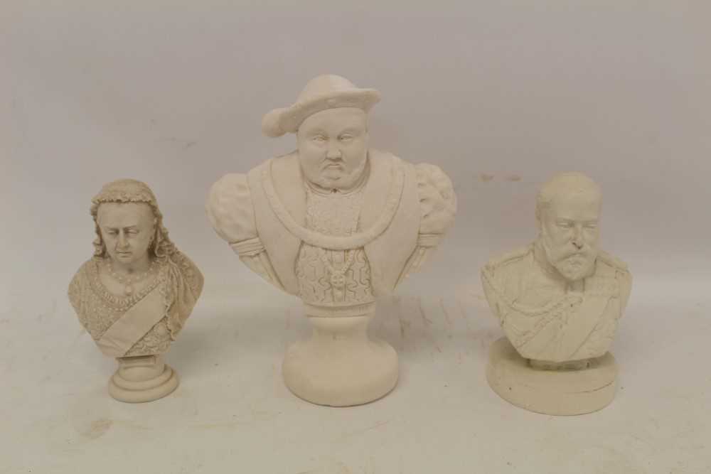 Lot 2073 - Reconstituted stone bust of Henry VIII, together with a similar bust of Queen Victoria and another of Edward VII (3)